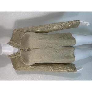 St. John Evening Sz 10 Gold Knit Full Zip Sweater Evening Rhinestone Paillette